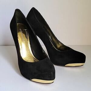 BCBGENERATION Platform Heels Women's 9M Black Suede Gold Trim Glamour Hollywood